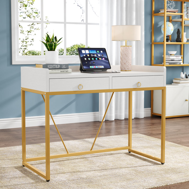 White desk with gold accents hotsell